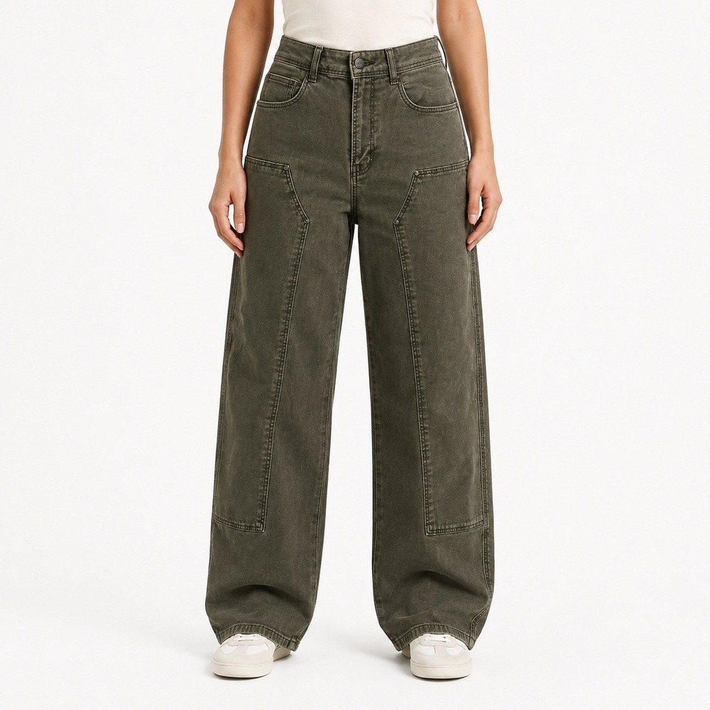 PAIGE Olive Green Wide Leg Flare Jeans